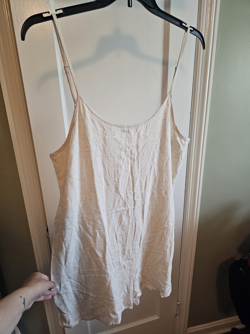 Lulu's Oatmeal Linen Spaghetti-Strap Romper